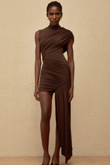 Fée Brown Asymmetrical Ruched Mini Dress