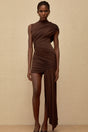 Fée Brown Asymmetrical Ruched Mini Dress
