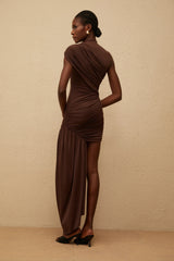 Fée Brown Asymmetrical Ruched Mini Dress