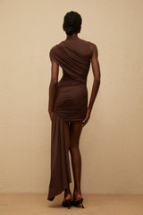 Fée Brown Asymmetrical Ruched Mini Dress