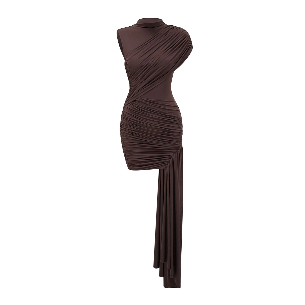 Fée Brown Asymmetrical Ruched Mini Dress