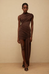 Fée Brown Asymmetrical Ruched Mini Dress