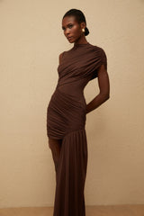 Fée Brown Asymmetrical Ruched Mini Dress