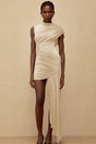 Fée Neutral Asymmetrical Ruched Mini Dress