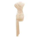 Fée Neutral Asymmetrical Ruched Mini Dress