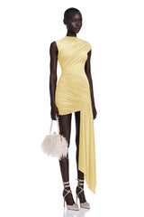 Fée Yellow Asymmetrical Ruched Mini Dress