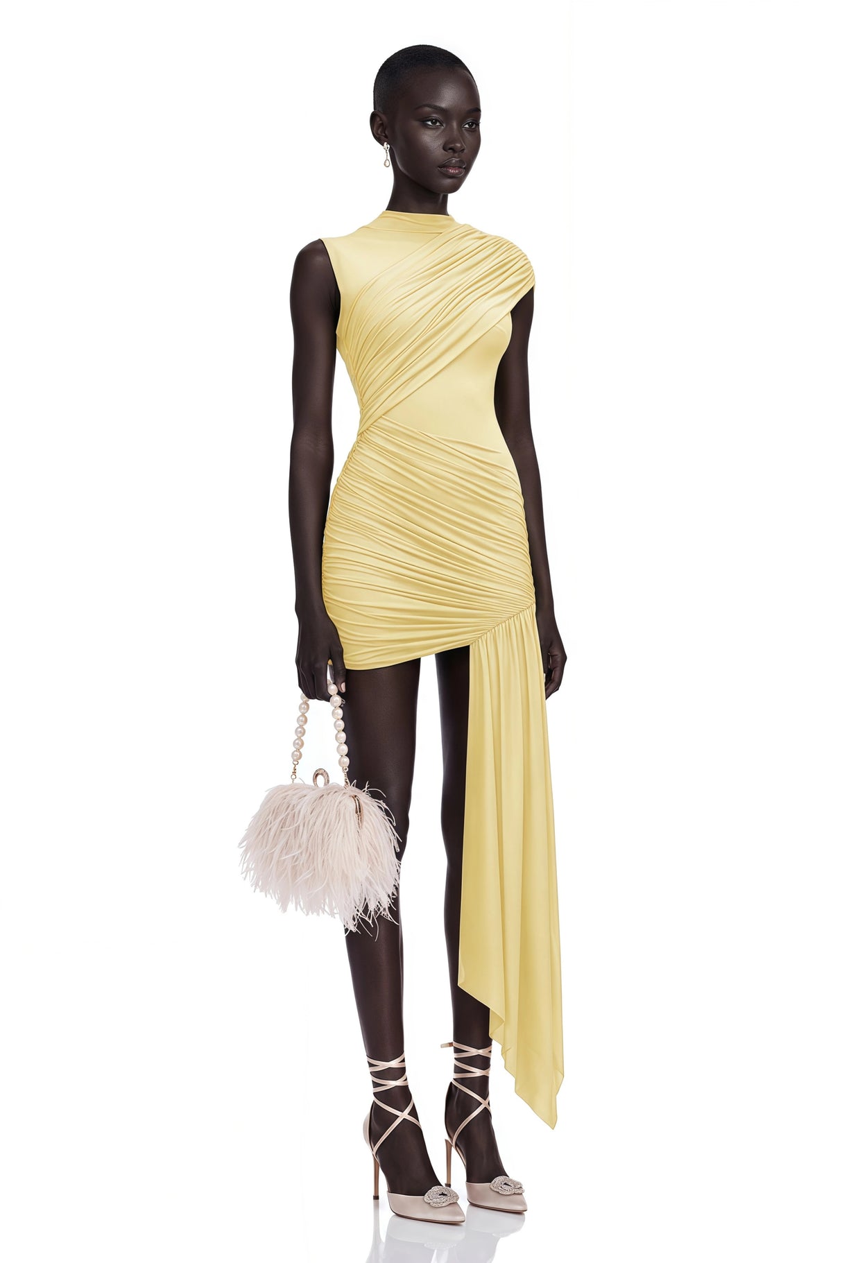 Fée Yellow Asymmetrical Ruched Mini Dress