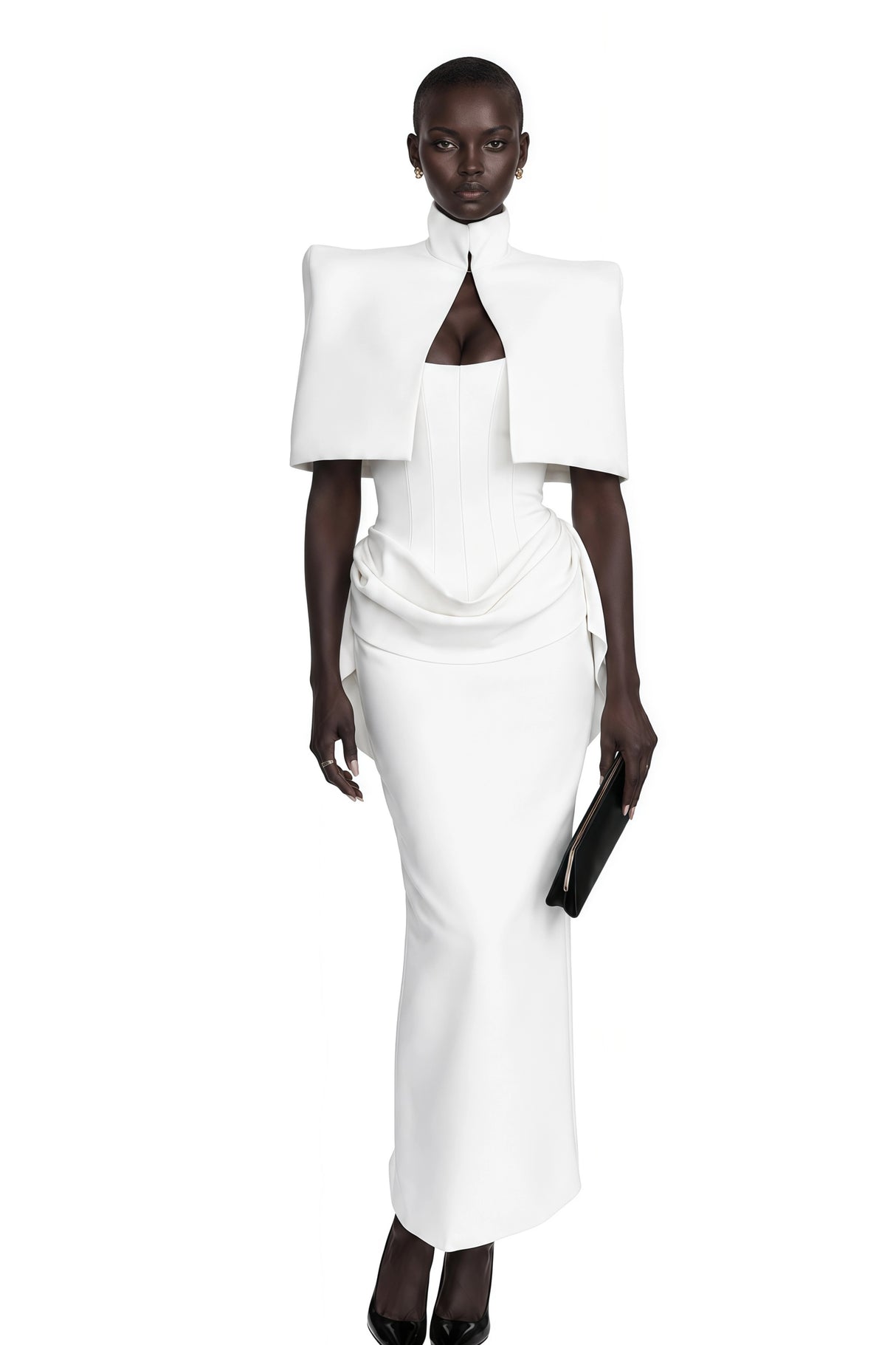 Felice White Structured Cape  Corset Dress Set