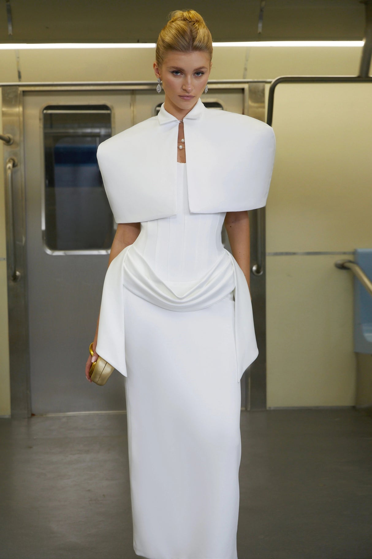 Felice White Structured Cape  Corset Dress Set