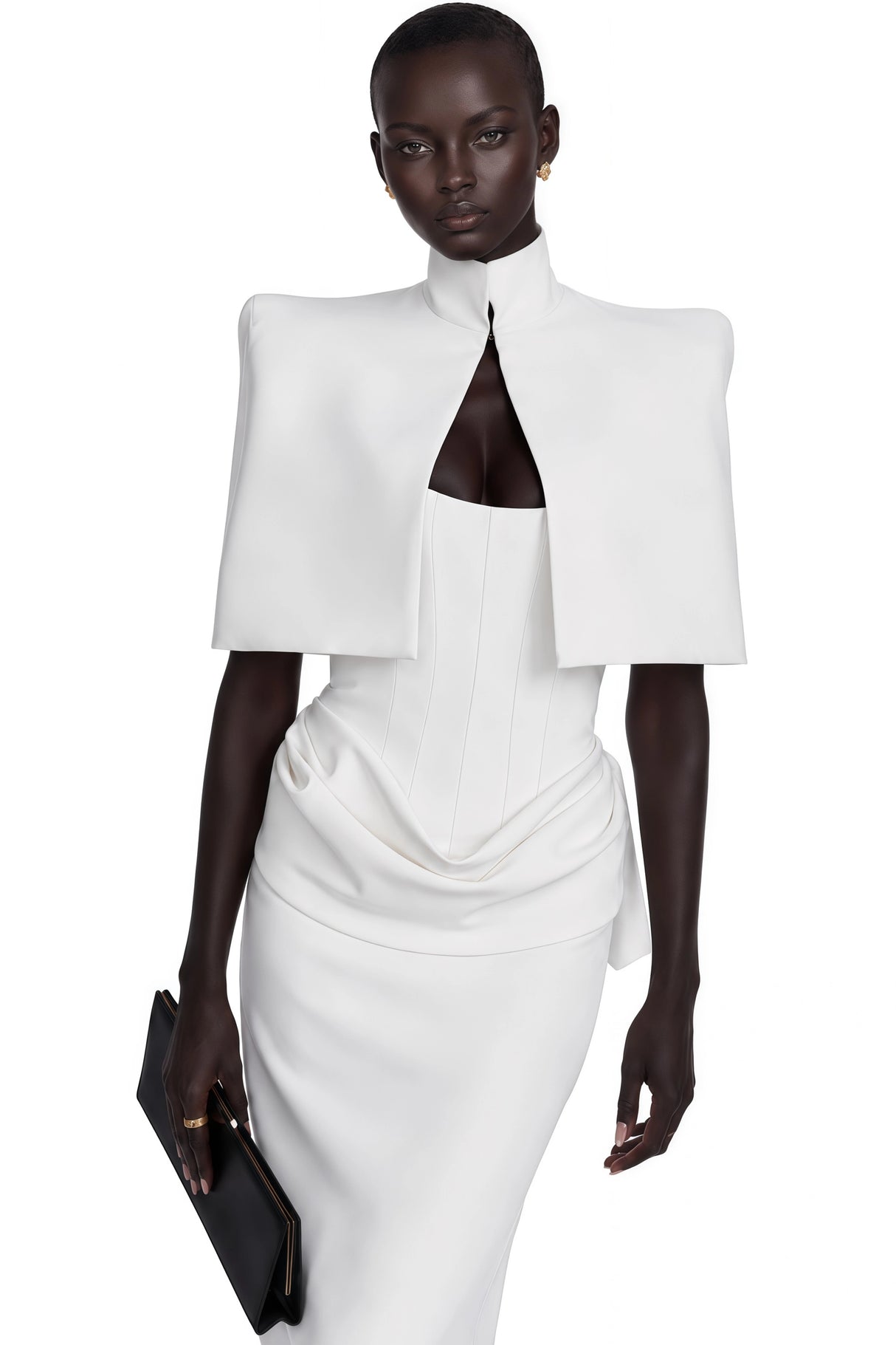 Felice White Structured Cape  Corset Dress Set