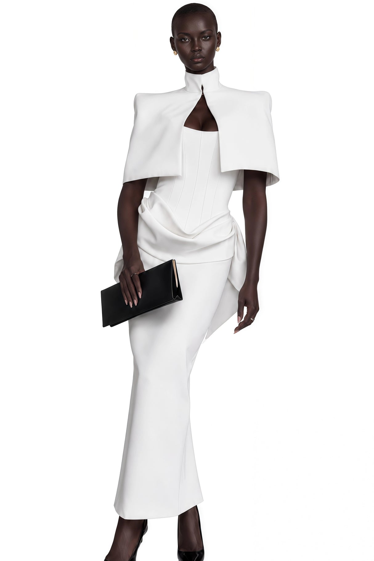 Felice White Structured Cape  Corset Dress Set