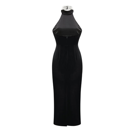 Felicita Sleeveless Roll Neck Dress – Crystal Embellished – Side Slit – Ankle Length – Elegant Fit