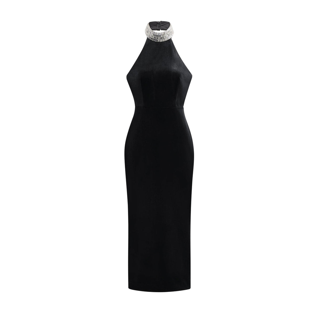 Felicita Sleeveless Roll Neck Dress – Crystal Embellished – Side Slit – Ankle Length – Elegant Fit