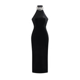Felicita Sleeveless Roll Neck Dress – Crystal Embellished – Side Slit – Ankle Length – Elegant Fit