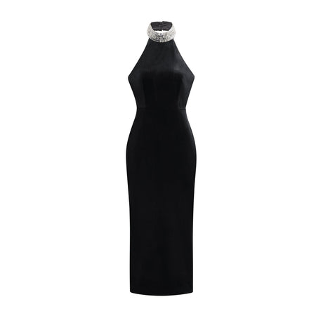 Felicita Sleeveless Roll Neck Dress – Crystal Embellished – Side Slit – Ankle Length – Elegant Fit