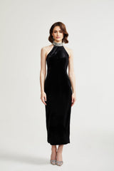 Felicita Sleeveless Roll Neck Dress – Crystal Embellished – Side Slit – Ankle Length – Elegant Fit