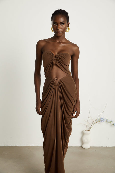 Félicité brown ruched top  skirt matching set