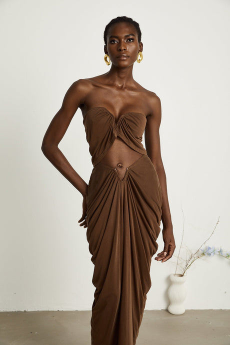 Félicité brown ruched top  skirt matching set