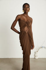 Félicité brown ruched top  skirt matching set