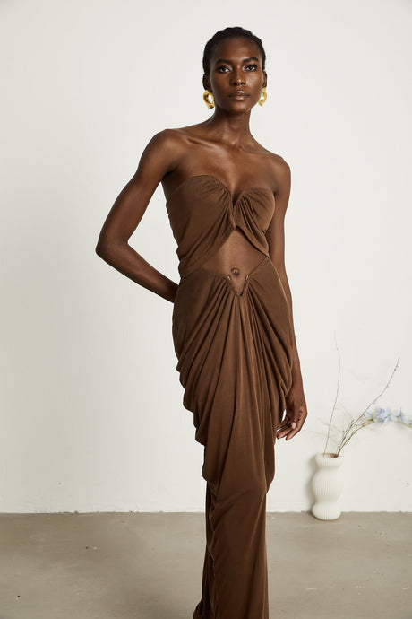 Félicité brown ruched top  skirt matching set