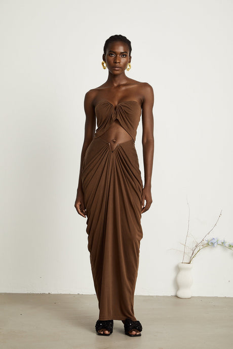 Félicité brown ruched top  skirt matching set