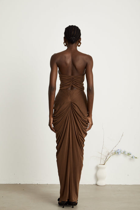 Félicité brown ruched top  skirt matching set