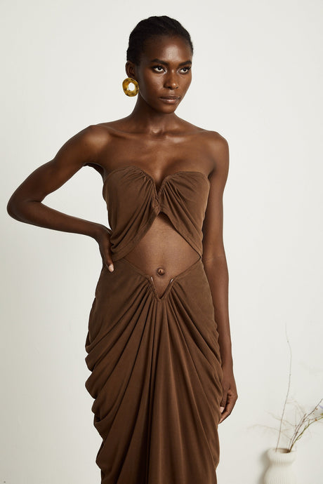 Félicité brown ruched top  skirt matching set