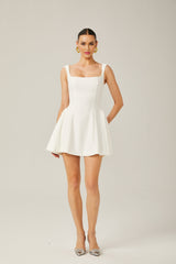 Félicité white sleeveless flared mini dress
