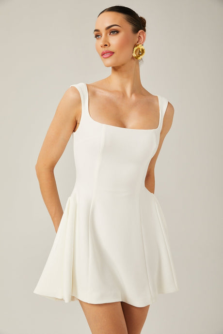 Félicité white sleeveless flared mini dress