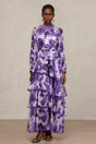 Felicity Purple Floral Lace Detail Long Sleeve Layered Skirt Dress