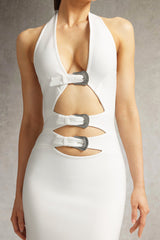 Felicity White Halter Neckline Cut-Out Detail Midi Dress
