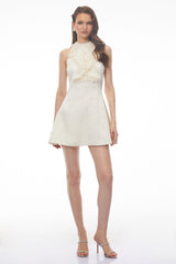 Felicity White Halterneck Mini Dress with Lace Panels