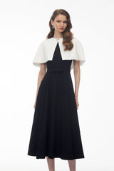 Felismina Black Color Block Cape Midi Dress