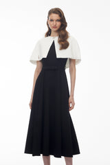 Felismina Black Color Block Cape Midi Dress