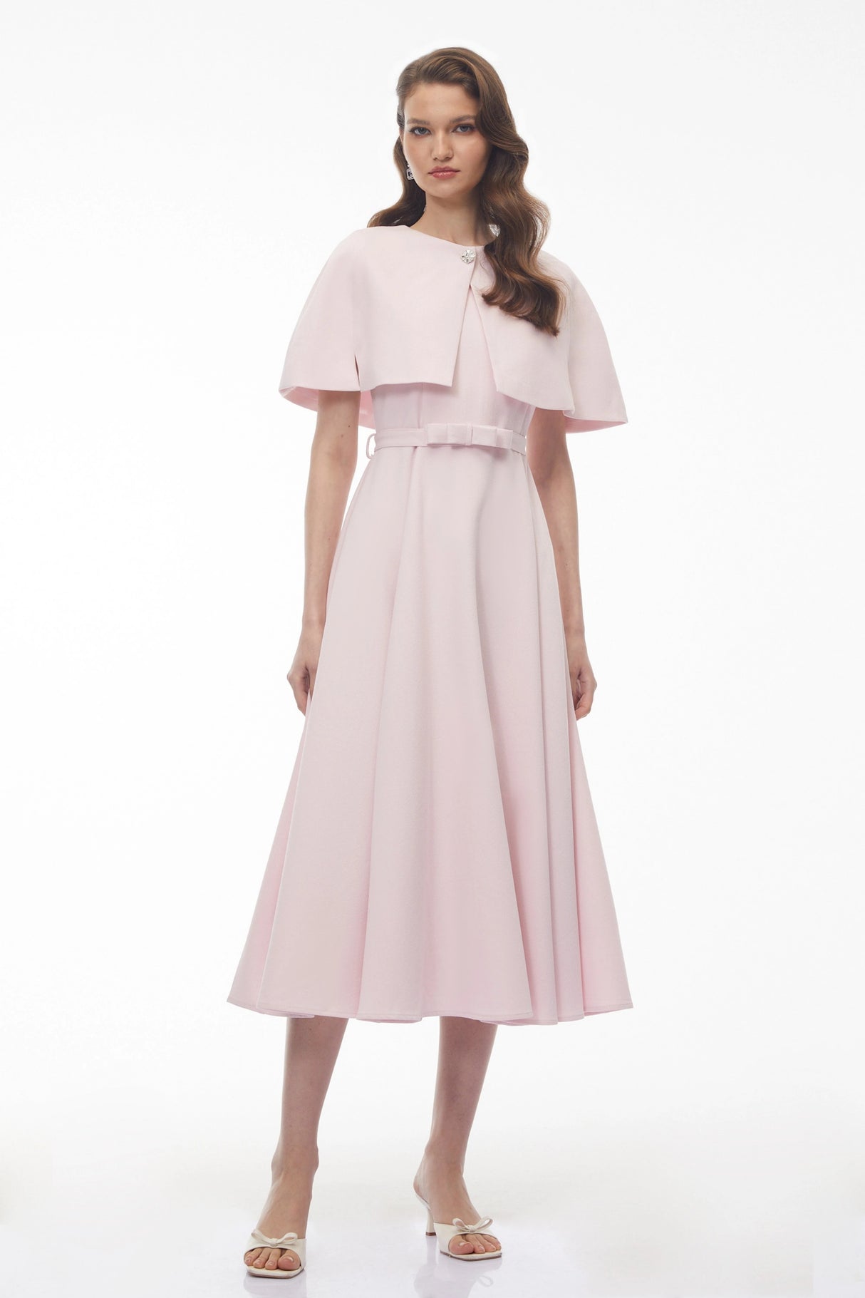 Felismina Pink Cape Midi Dress