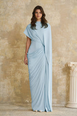 Fenella Blue Asymmetrical Draped Cape  Dress Matching Set