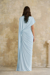 Fenella Blue Asymmetrical Draped Cape  Dress Matching Set