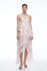 Fenella Pink Tiered Halterneck Midi Dress