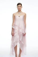 Fenella Pink Tiered Halterneck Midi Dress