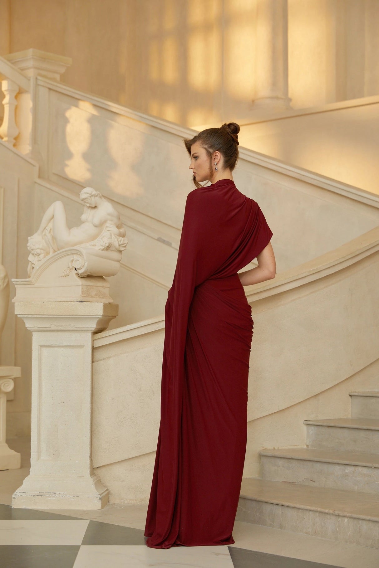 Fenella Red Asymmetrical Draped Cape  Dress Matching Set