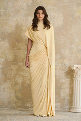 Fenella Yellow Asymmetrical Draped Cape  Dress Matching Set