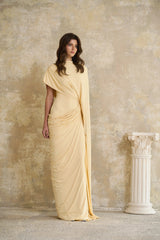 Fenella Yellow Asymmetrical Draped Cape  Dress Matching Set