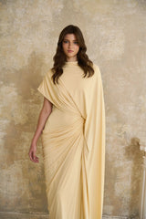 Fenella Yellow Asymmetrical Draped Cape  Dress Matching Set
