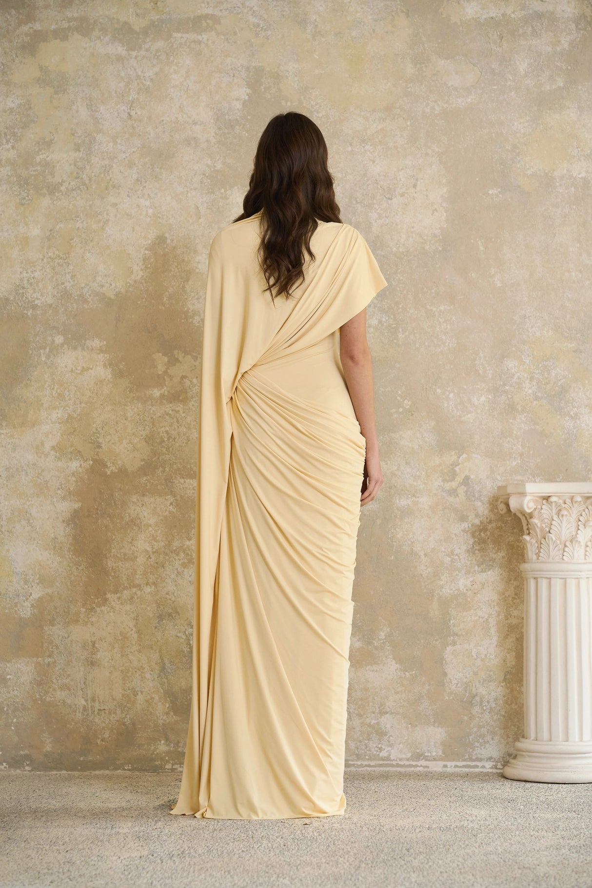 Fenella Yellow Asymmetrical Draped Cape  Dress Matching Set
