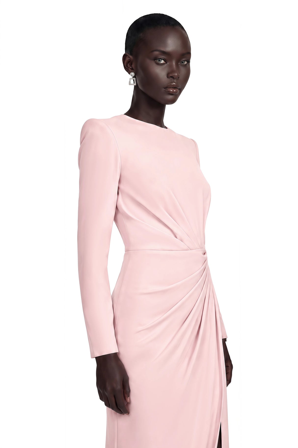 Feriha Pink Ruched Maxi Dress with High Slit