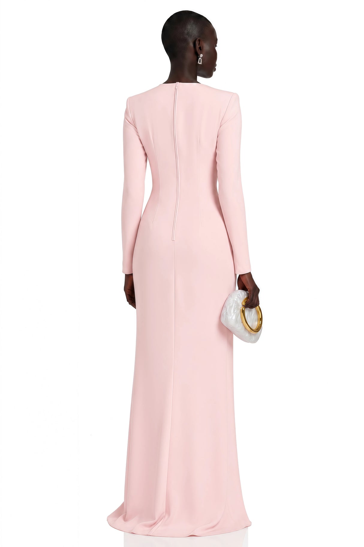 Feriha Pink Ruched Maxi Dress with High Slit