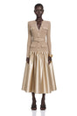 Fern Gold Satin Panel Knit Midi Dress