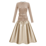 Fern Gold Satin Panel Knit Midi Dress