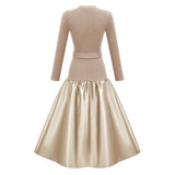 Fern Gold Satin Panel Knit Midi Dress