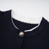 Fern Navy Blue Satin Panel Knit Midi Dress
